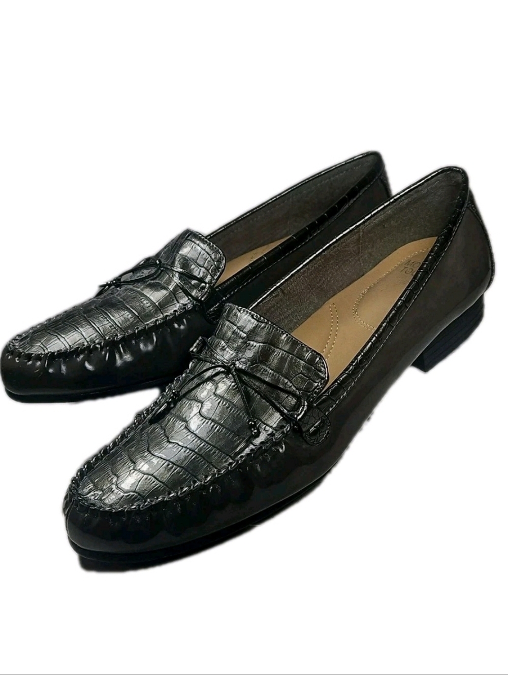 Mootsie Tootsies Loafer Sz:9 Gray Bow Flat Croc Y2K Work Cyber Indie(7B
